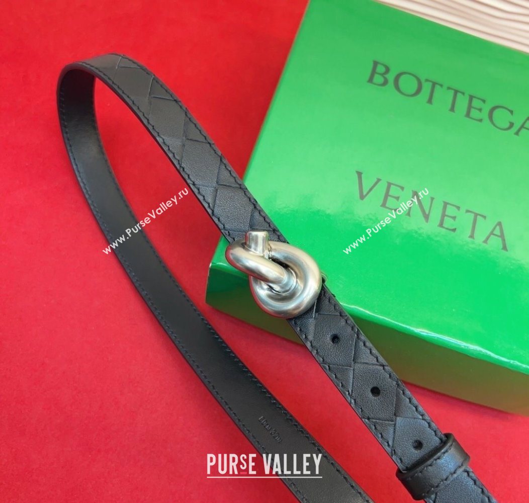 Bottega Veneta Intrecciato Leather Belt 2cm with Knot Buckle Black/Silver 2025 BV26010402 (99-260104056)