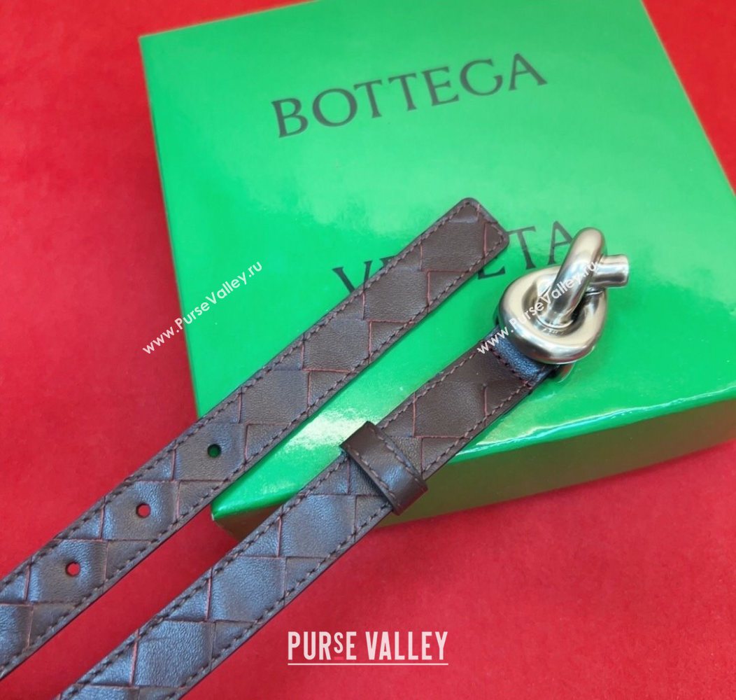 Bottega Veneta Intrecciato Leather Belt 2cm with Knot Buckle Black/Silver 2025 BV26010402 (99-260104056)