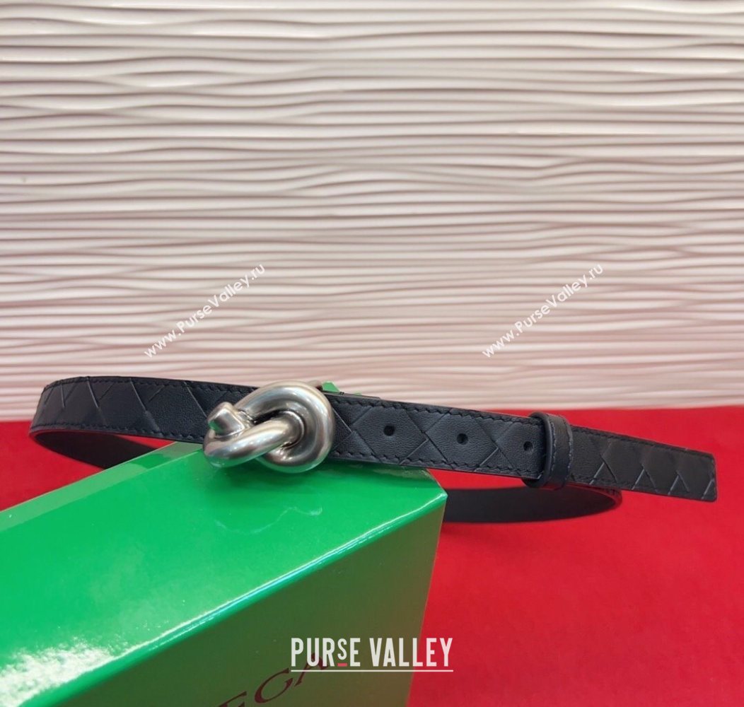 Bottega Veneta Intrecciato Leather Belt 2cm with Knot Buckle Black/Silver 2025 BV26010402 (99-260104056)