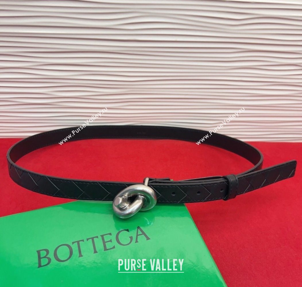 Bottega Veneta Intrecciato Leather Belt 2cm with Knot Buckle Black/Silver 2025 BV26010402 (99-260104056)