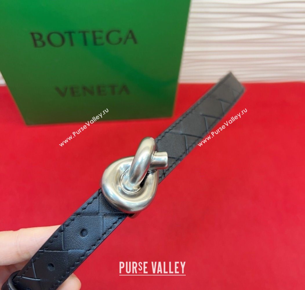 Bottega Veneta Intrecciato Leather Belt 2cm with Knot Buckle Black/Silver 2025 BV26010402 (99-260104056)