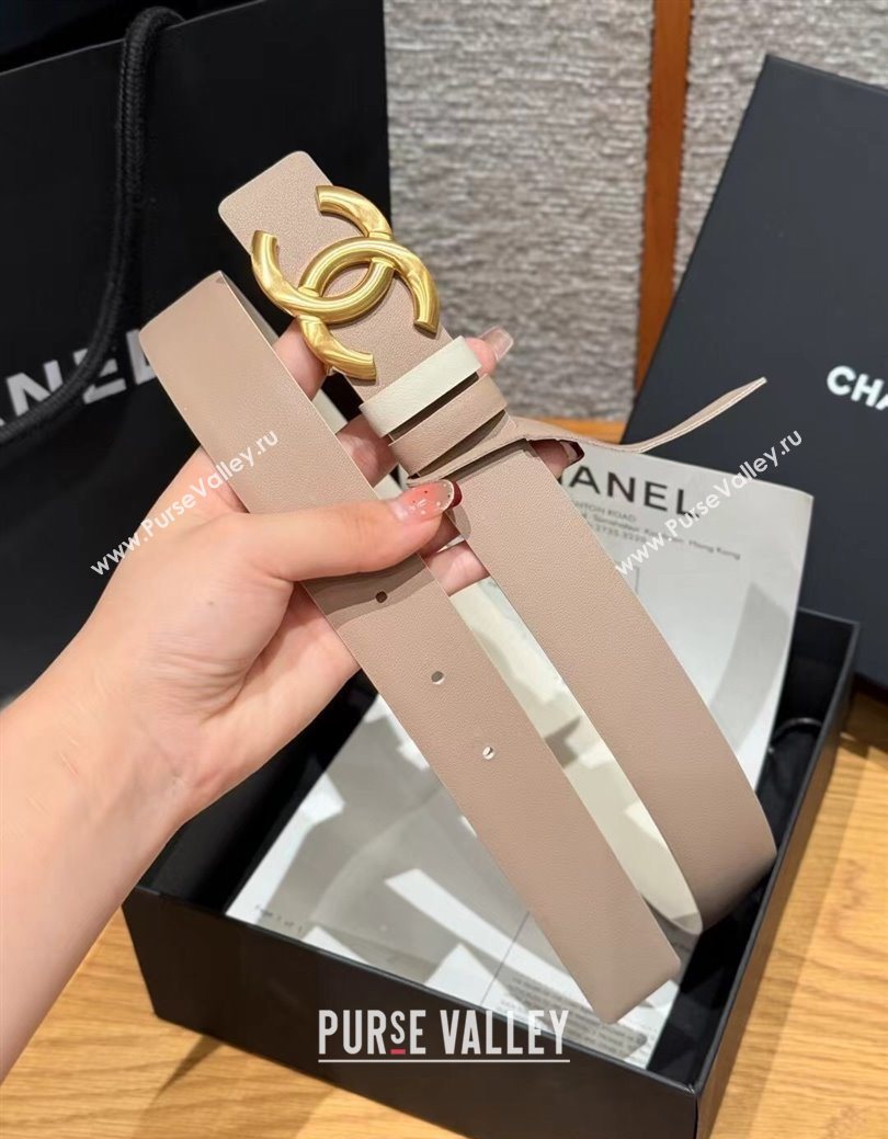 Chanel Calfskin Leather Reversible Belt 3cm with CC Buckle Nude/Gold 2025 1231 (99-251231125)