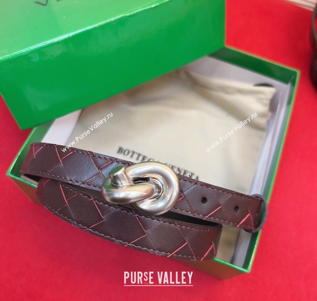 Bottega Veneta Intrecciato Leather Belt 2cm with Knot Buckle Burgundy/Silver 2025 BV26010402 (99-260104059)