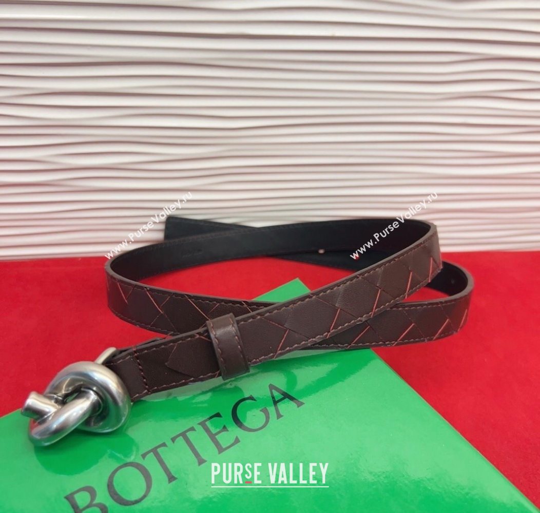 Bottega Veneta Intrecciato Leather Belt 2cm with Knot Buckle Burgundy/Silver 2025 BV26010402 (99-260104059)
