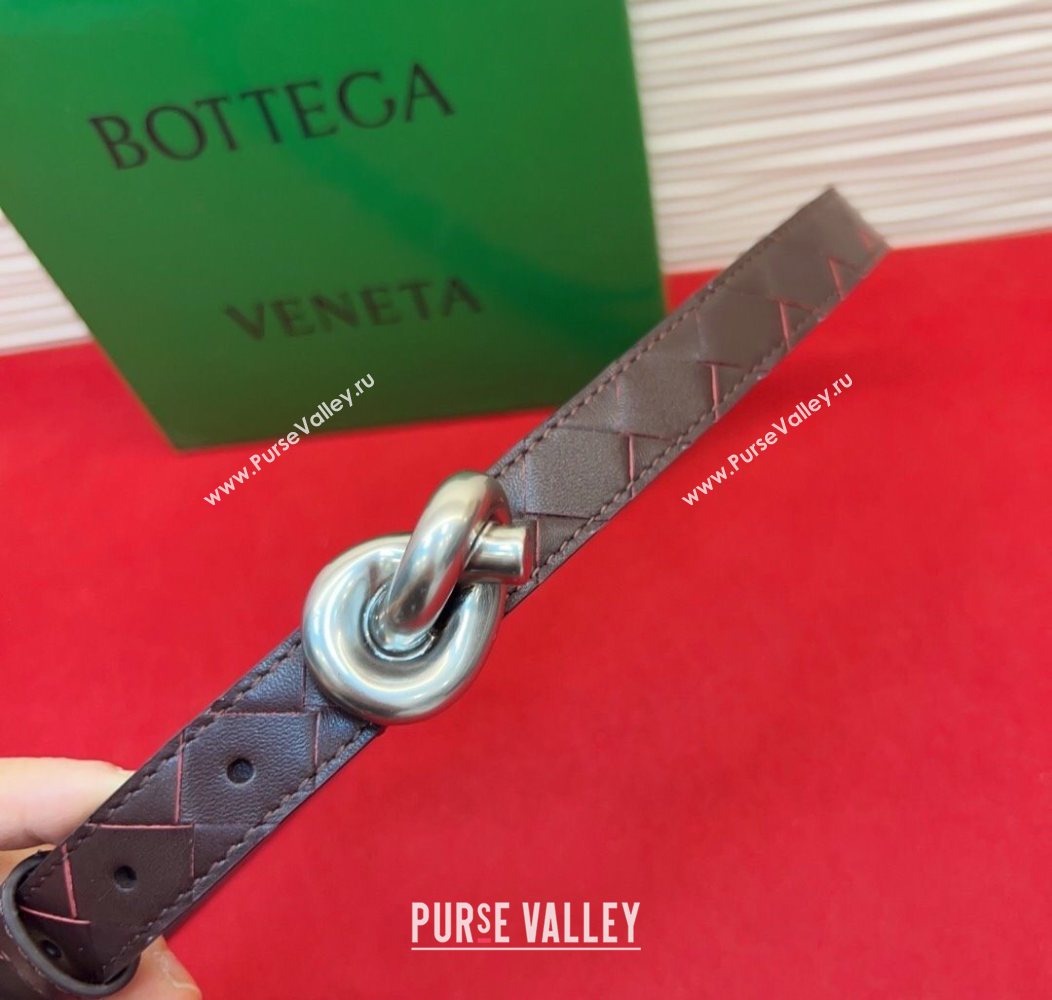 Bottega Veneta Intrecciato Leather Belt 2cm with Knot Buckle Burgundy/Silver 2025 BV26010402 (99-260104059)