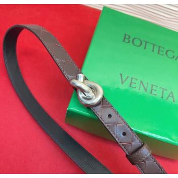 Bottega Veneta Intrecciato Leather Belt 2cm with Knot Buckle Burgundy/Silver 2025 BV26010402 (99-260104059)