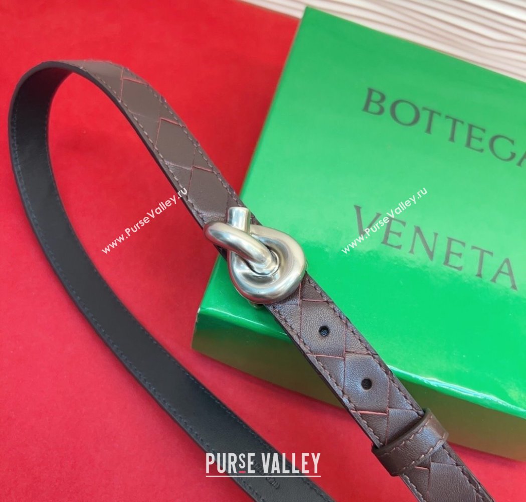 Bottega Veneta Intrecciato Leather Belt 2cm with Knot Buckle Burgundy/Silver 2025 BV26010402 (99-260104059)