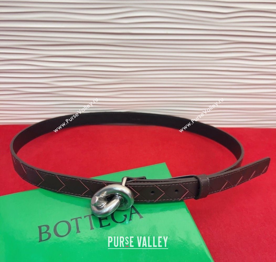 Bottega Veneta Intrecciato Leather Belt 2cm with Knot Buckle Burgundy/Silver 2025 BV26010402 (99-260104059)