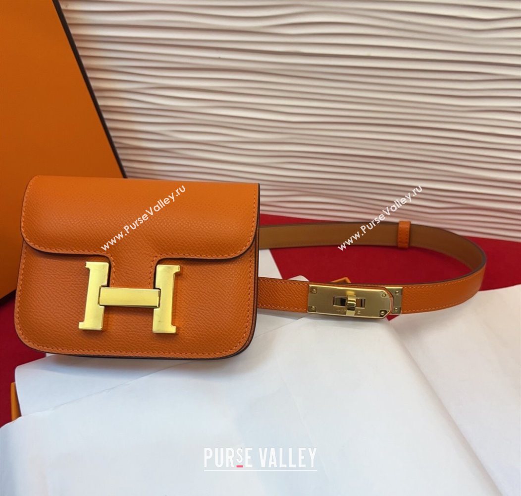 Hermes Kelly Buckle Slim Pouch Belt in Grained Calfskin with Gold Hardware Orange 2026 0104 (99-260104122)
