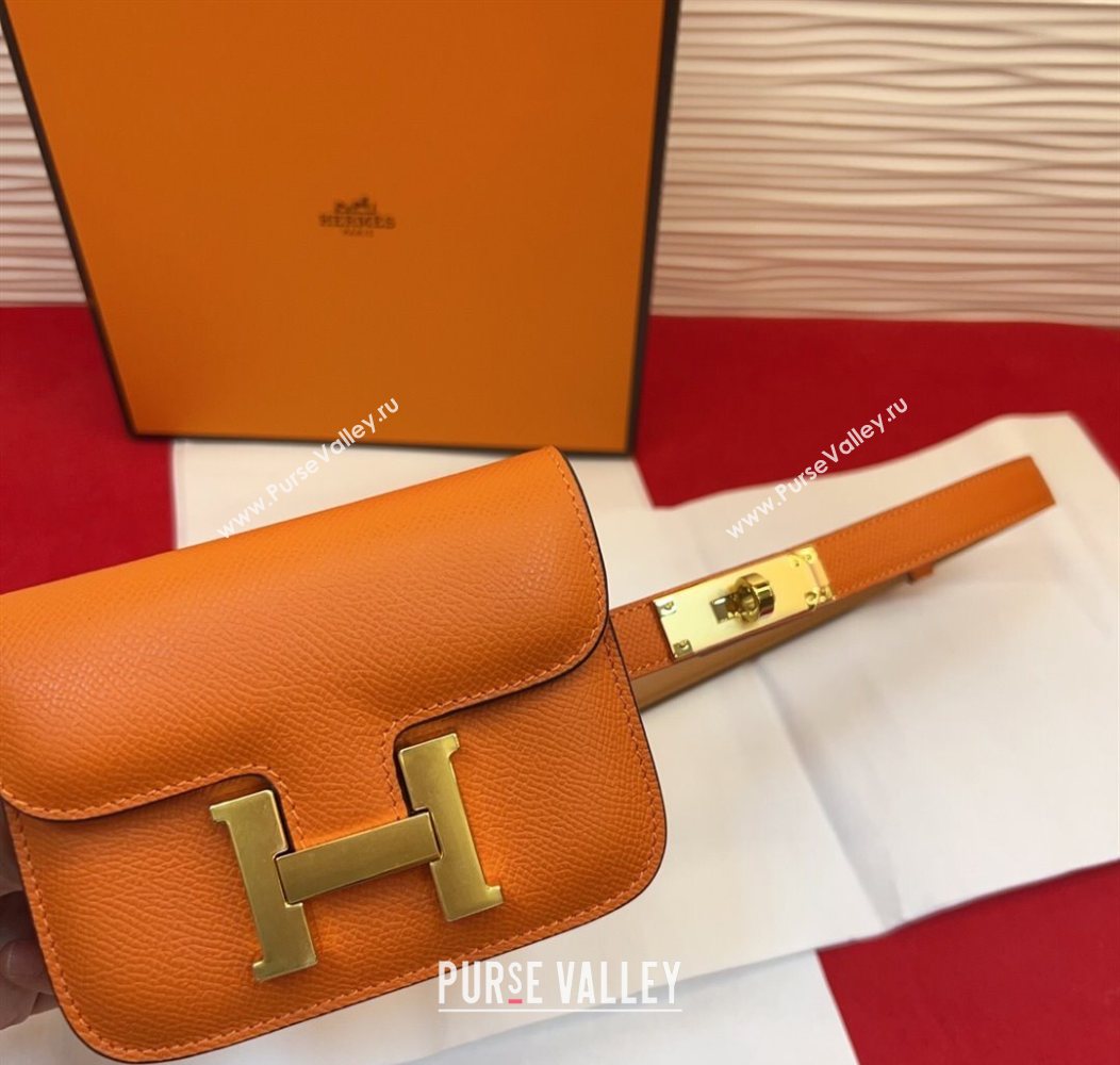 Hermes Kelly Buckle Slim Pouch Belt in Grained Calfskin with Gold Hardware Orange 2026 0104 (99-260104122)
