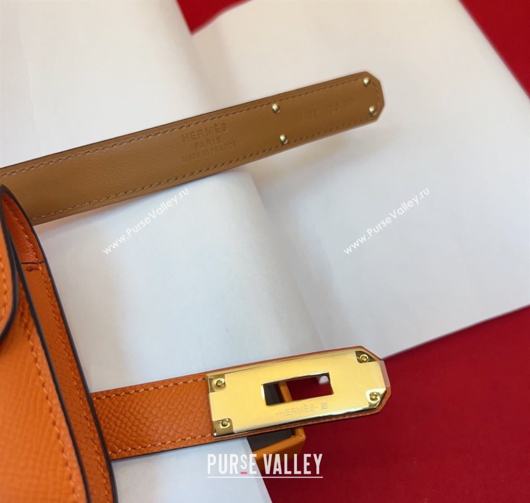 Hermes Kelly Buckle Slim Pouch Belt in Grained Calfskin with Gold Hardware Orange 2026 0104 (99-260104122)