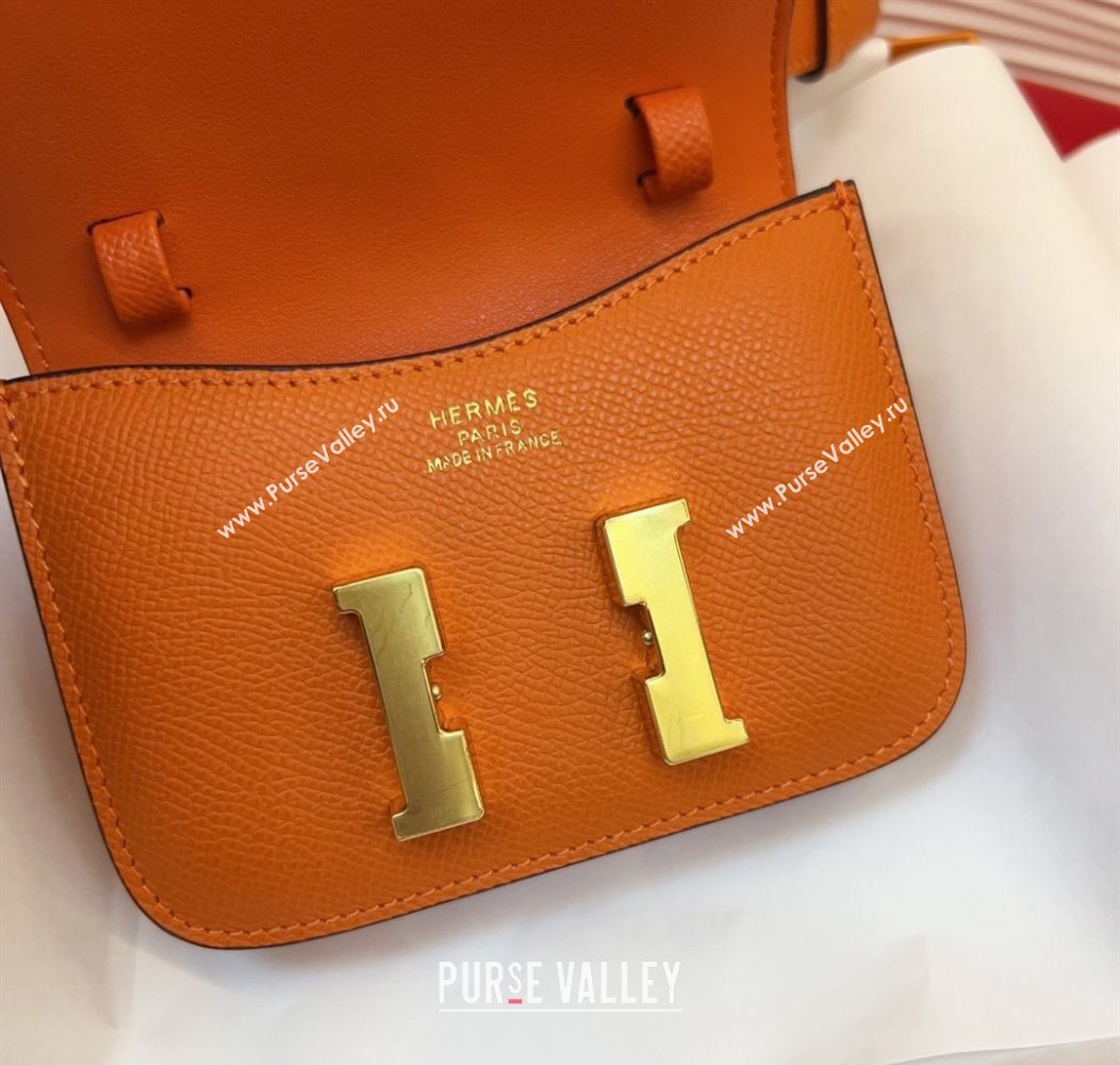 Hermes Kelly Buckle Slim Pouch Belt in Grained Calfskin with Gold Hardware Orange 2026 0104 (99-260104122)