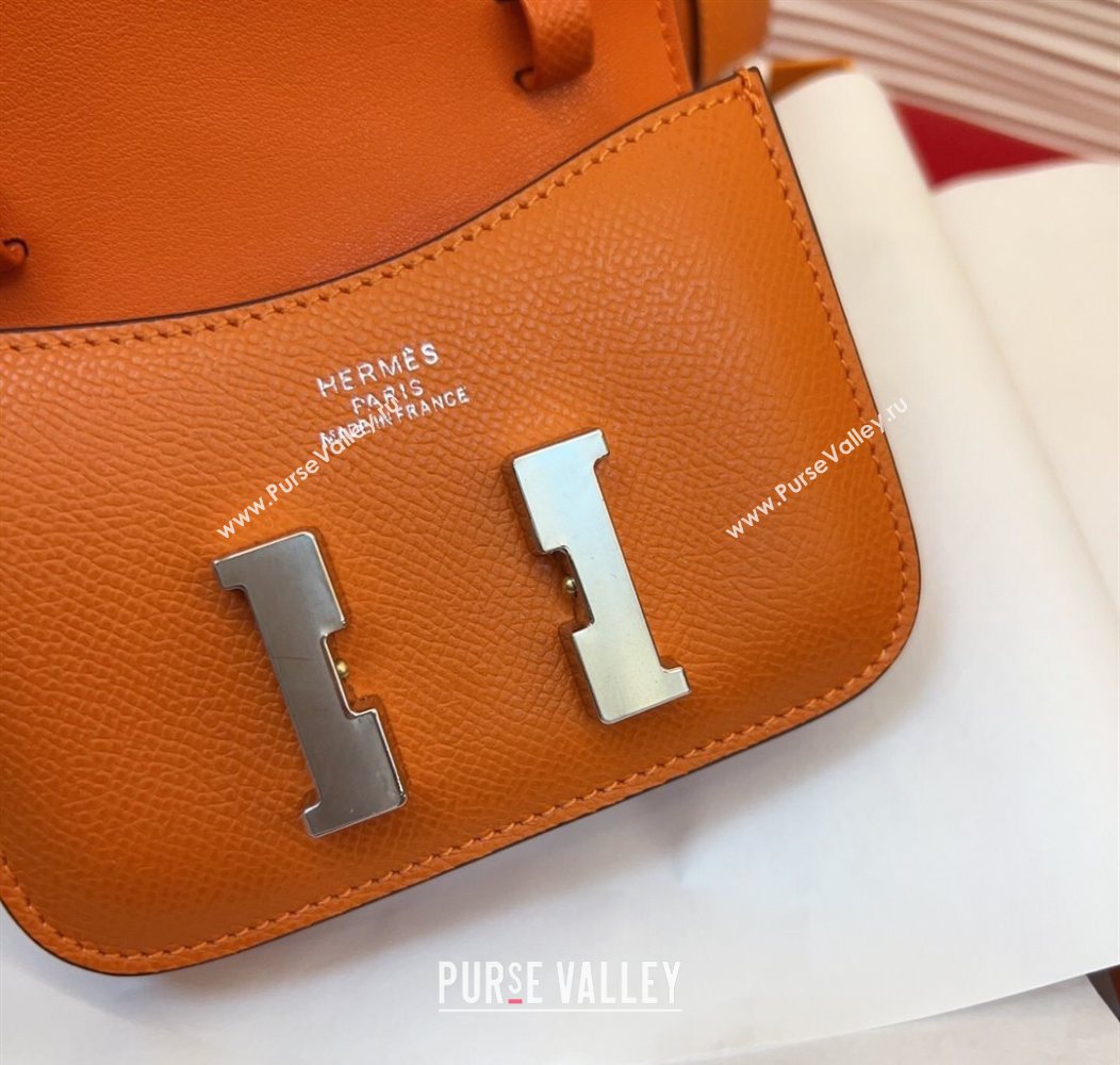 Hermes Kelly Buckle Slim Pouch Belt in Grained Calfskin with Silver Hardware Orange 2026 0104 (99-260104123)