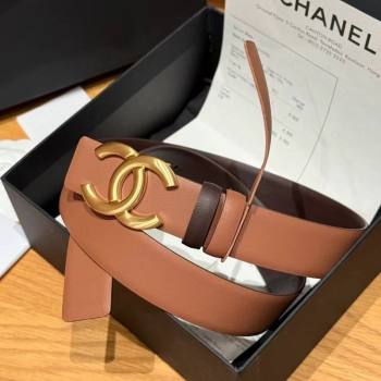 Chanel Calfskin Leather Reversible Belt 3cm with CC Buckle Brown/Gold 2025 1231 (99-251231126)