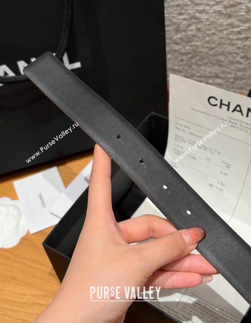 Chanel Calfskin Leather Reversible Belt 3cm with CC Buckle Black/Silver 2025 123102 (99-251231116)