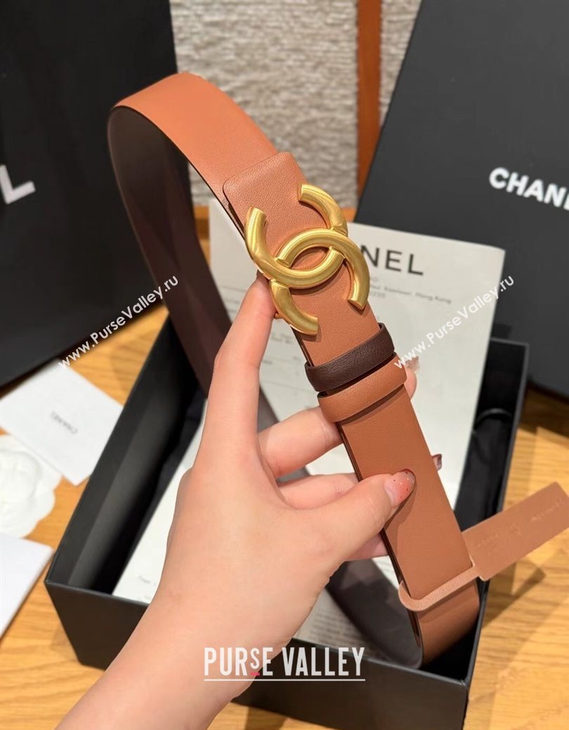 Chanel Calfskin Leather Reversible Belt 3cm with CC Buckle Brown/Gold 2025 1231 (99-251231126)