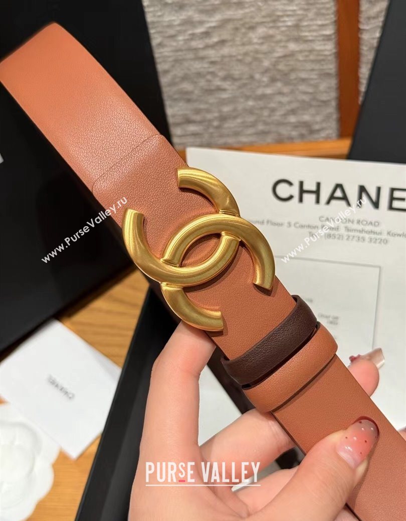 Chanel Calfskin Leather Reversible Belt 3cm with CC Buckle Brown/Gold 2025 1231 (99-251231126)