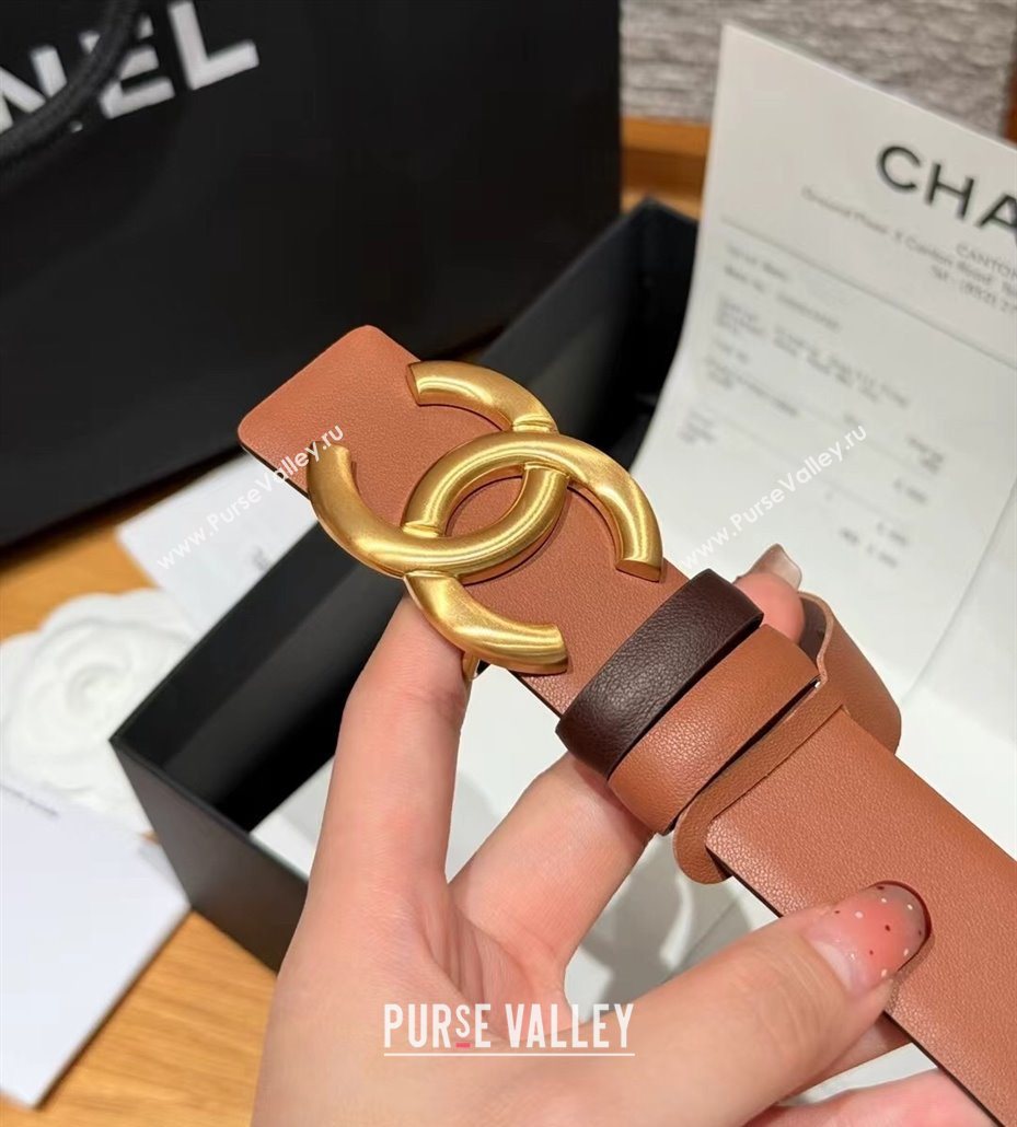 Chanel Calfskin Leather Reversible Belt 3cm with CC Buckle Brown/Gold 2025 1231 (99-251231126)