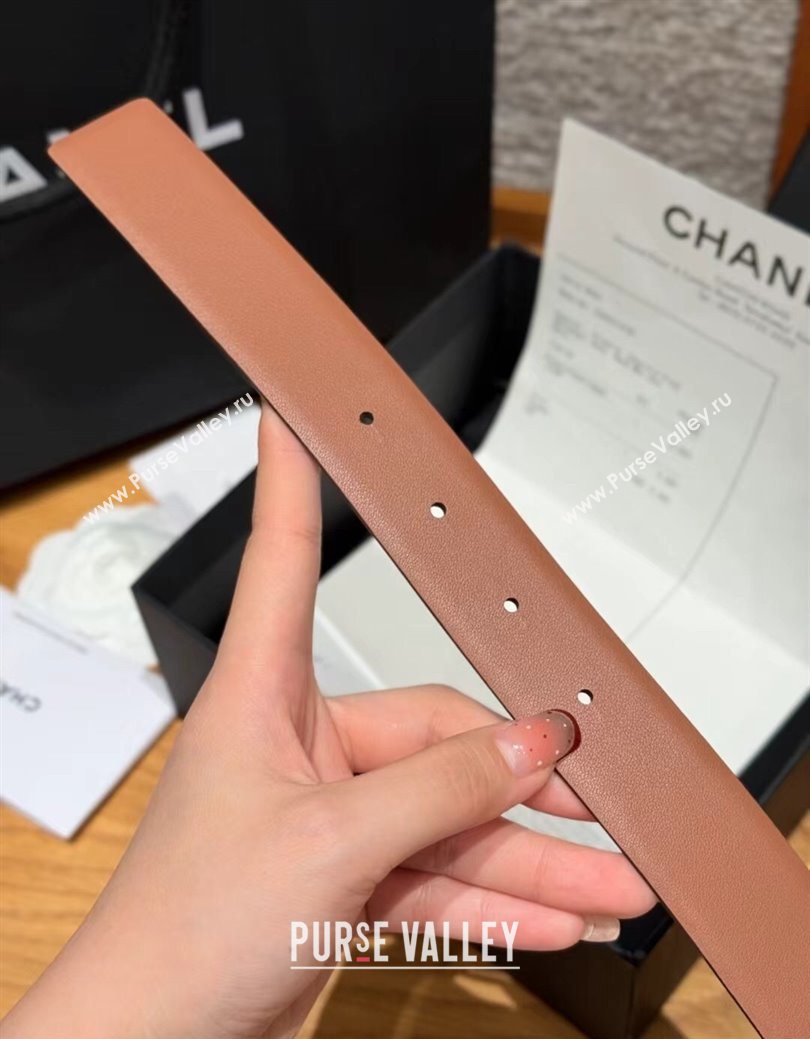 Chanel Calfskin Leather Reversible Belt 3cm with CC Buckle Brown/Gold 2025 1231 (99-251231126)