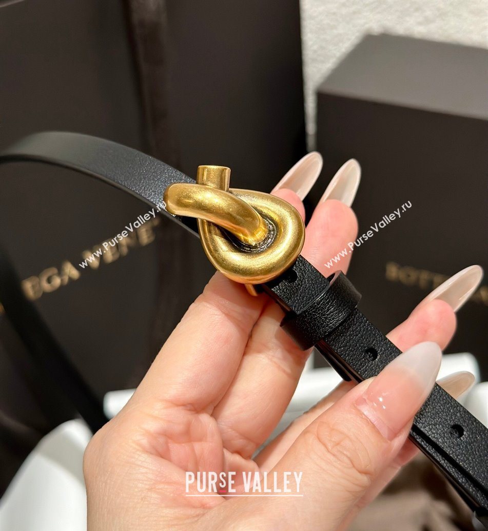 Bottega Veneta Calfskin Leather Belt with Knot Buckle Black/Gold 2025 BV26010403 (99-260104060)