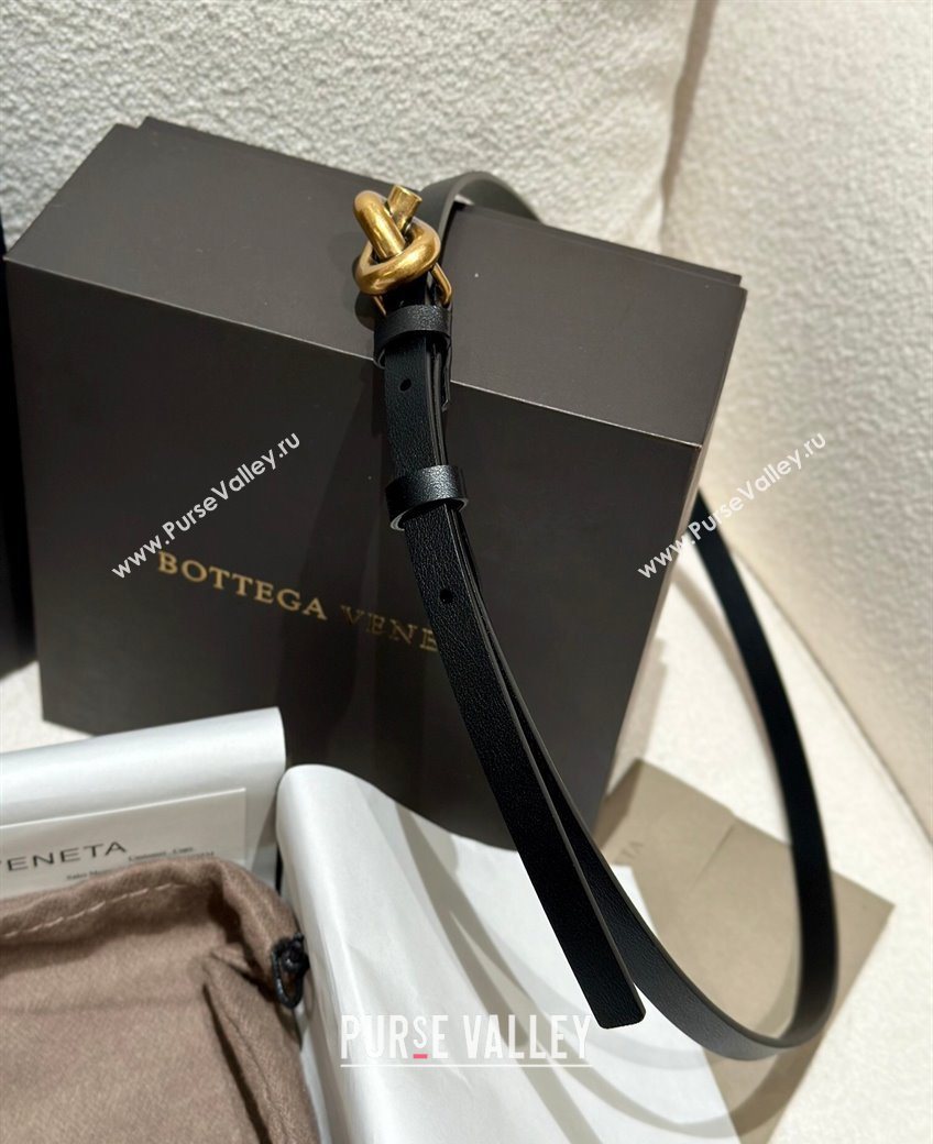 Bottega Veneta Calfskin Leather Belt with Knot Buckle Black/Gold 2025 BV26010403 (99-260104060)