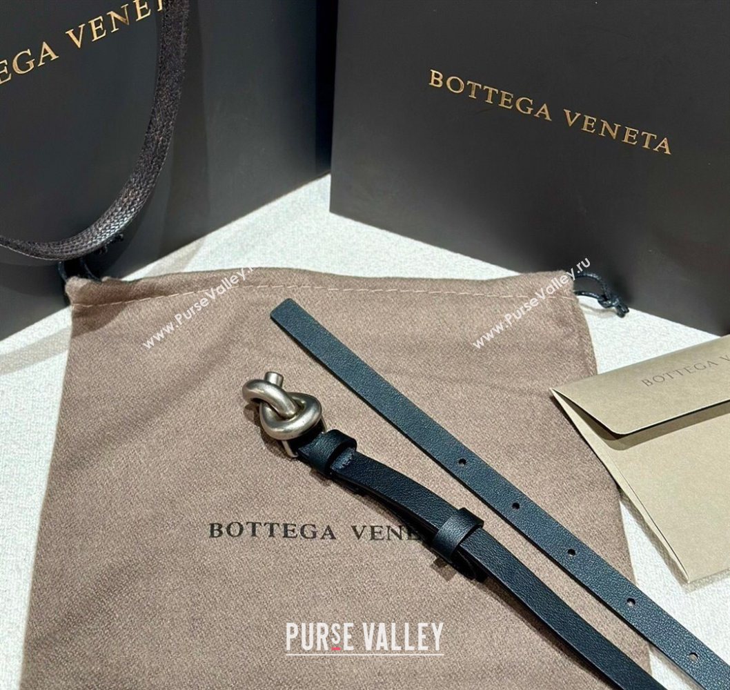 Bottega Veneta Calfskin Leather Belt with Knot Buckle Black/Silver 2025 BV26010403 (99-260104061)