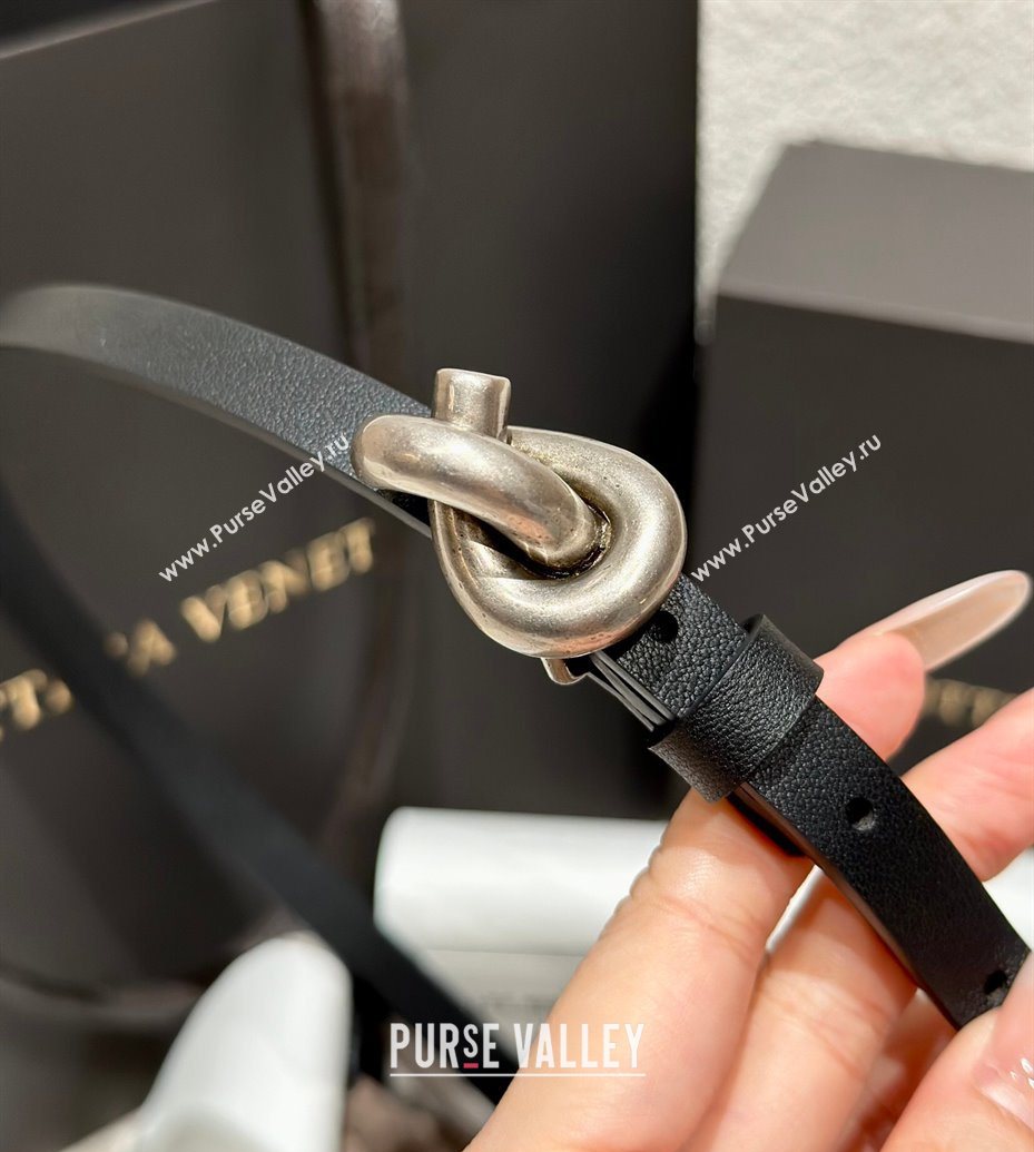 Bottega Veneta Calfskin Leather Belt with Knot Buckle Black/Silver 2025 BV26010403 (99-260104061)
