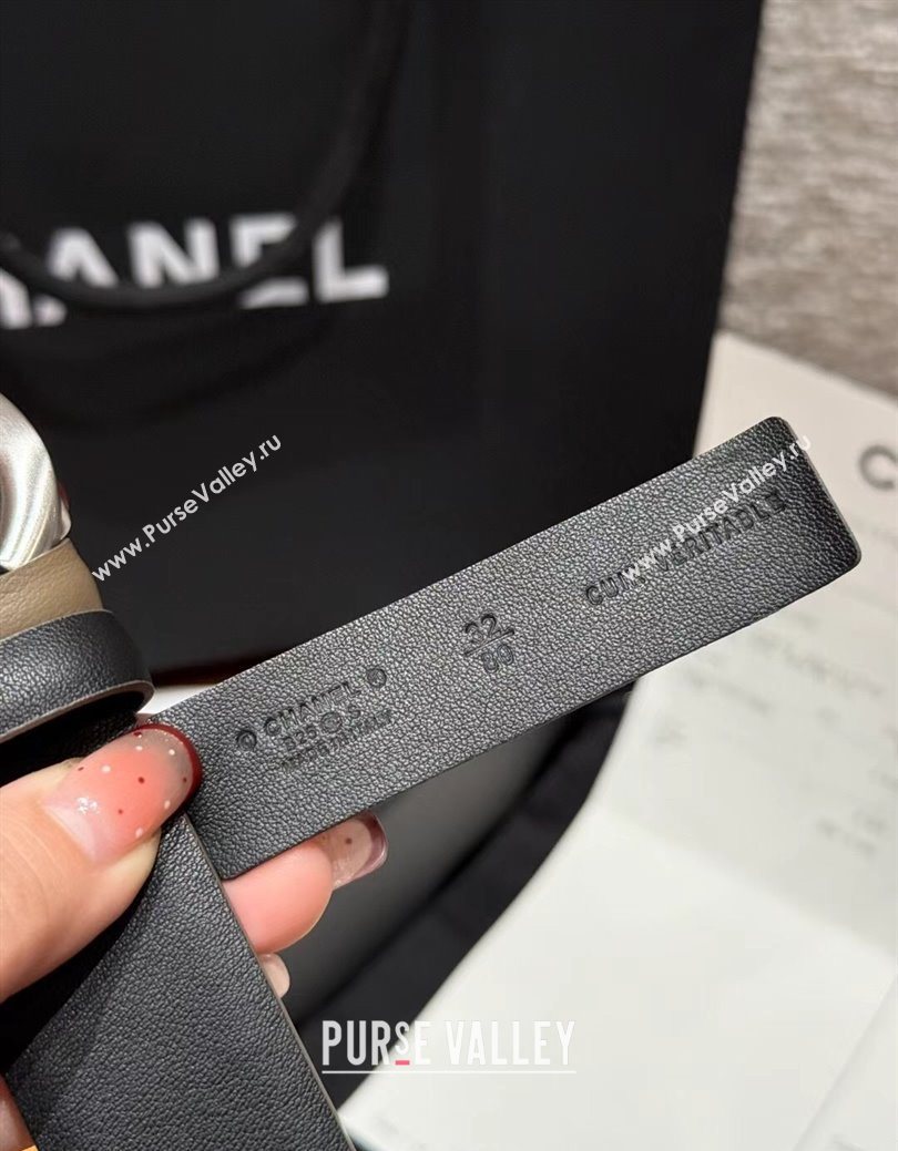 Chanel Calfskin Leather Reversible Belt 3cm with CC Buckle Black/Silver 2025 123102 (99-251231116)
