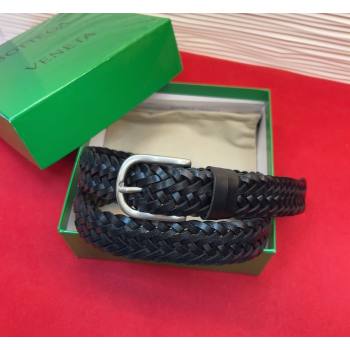 Bottega Veneta Woven Leather Belt 3cm with Pin Buckle Black 2026 BV031601 (99-260316069)
