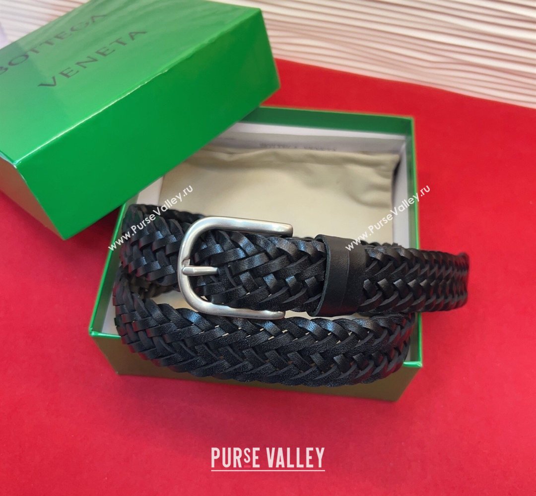 Bottega Veneta Woven Leather Belt 3cm with Pin Buckle Black 2026 BV031601 (99-260316069)