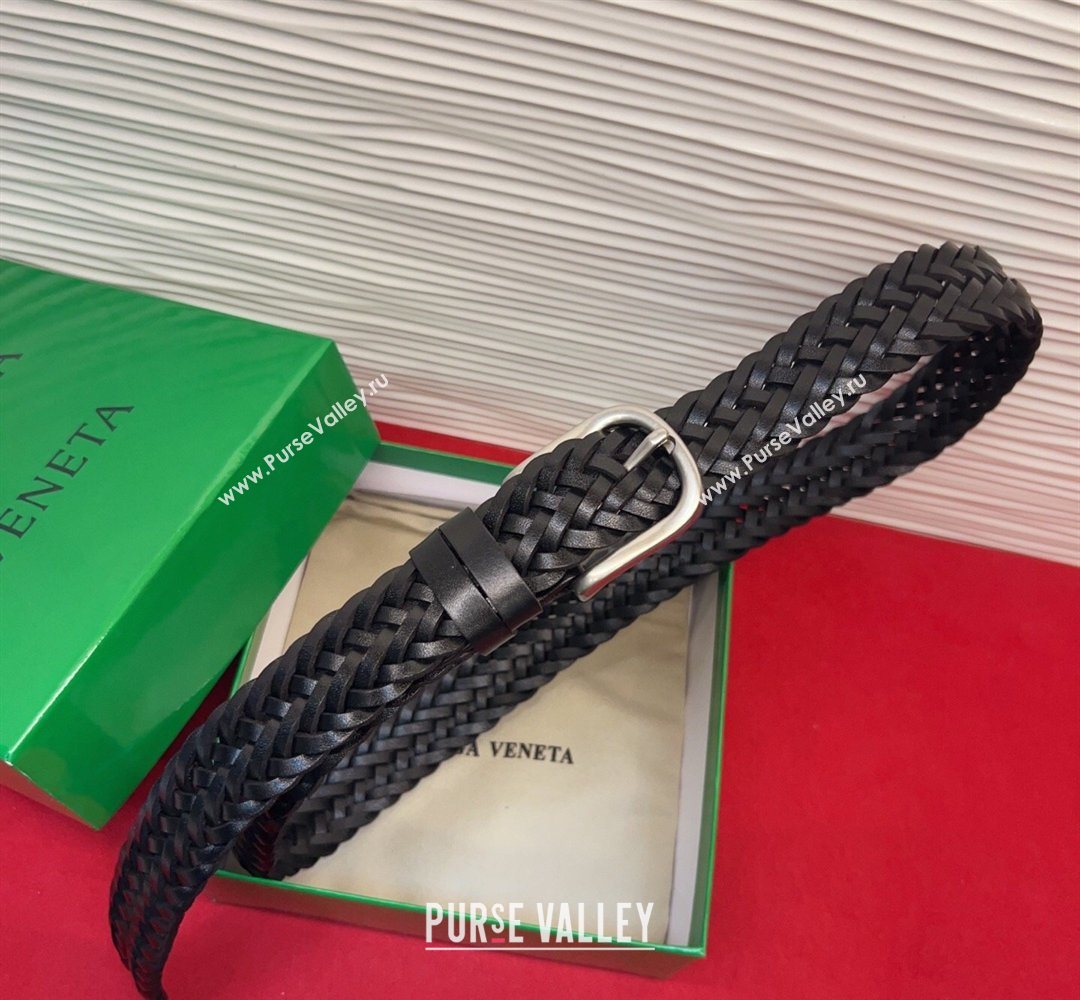 Bottega Veneta Woven Leather Belt 3cm with Pin Buckle Black 2026 BV031601 (99-260316069)