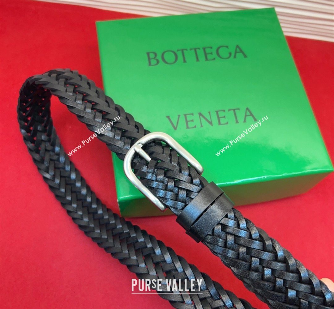 Bottega Veneta Woven Leather Belt 3cm with Pin Buckle Black 2026 BV031601 (99-260316069)