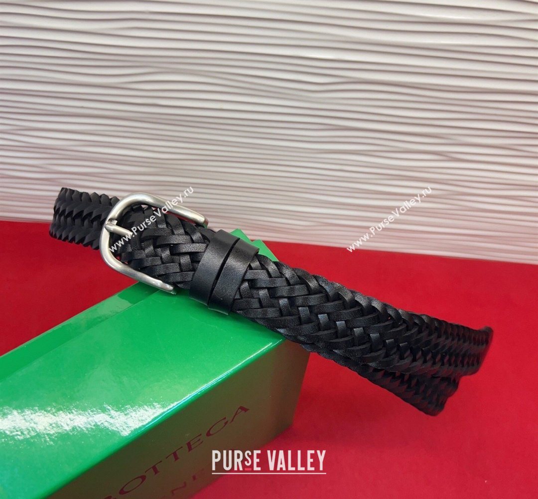 Bottega Veneta Woven Leather Belt 3cm with Pin Buckle Black 2026 BV031601 (99-260316069)