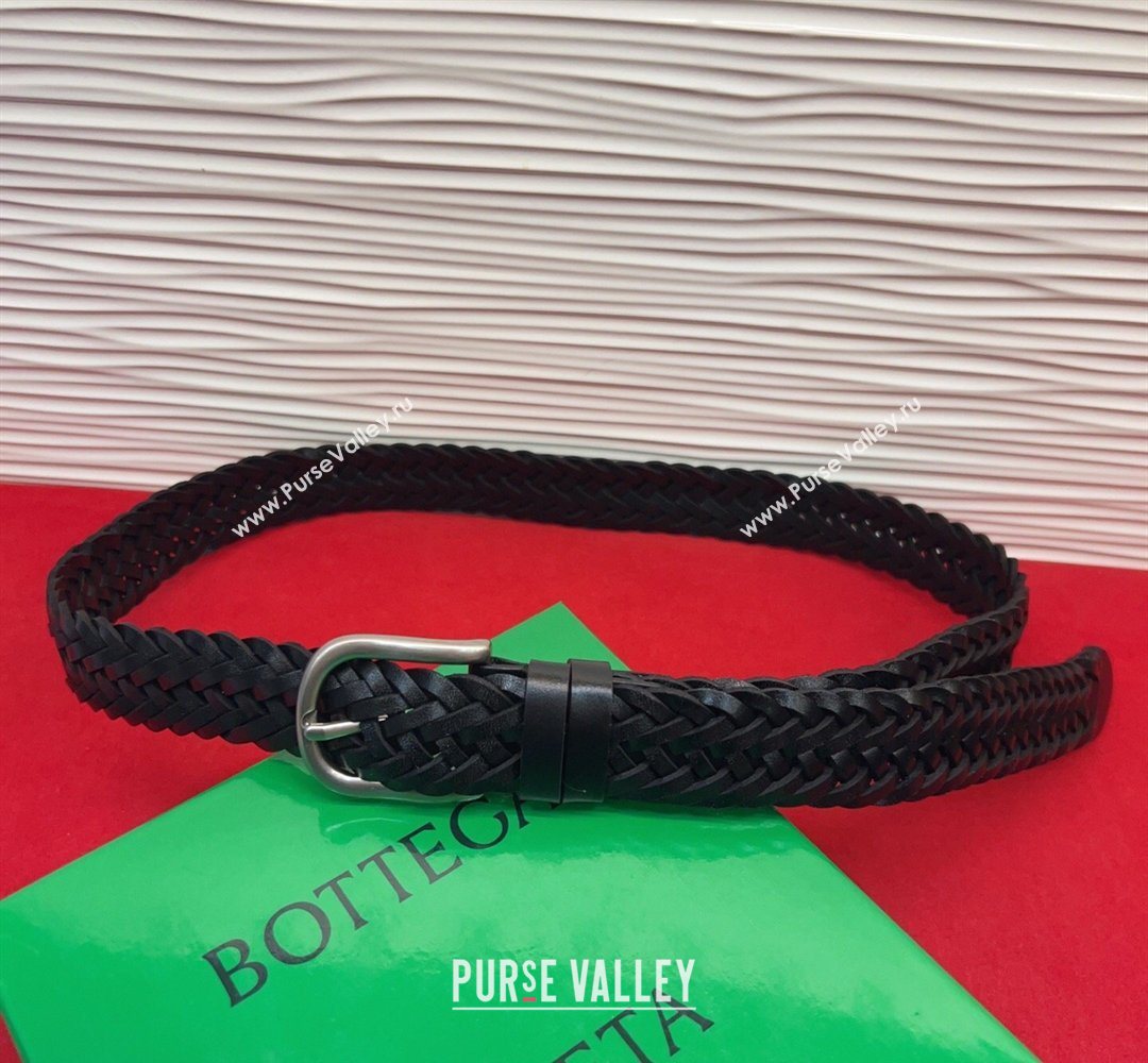 Bottega Veneta Woven Leather Belt 3cm with Pin Buckle Black 2026 BV031601 (99-260316069)