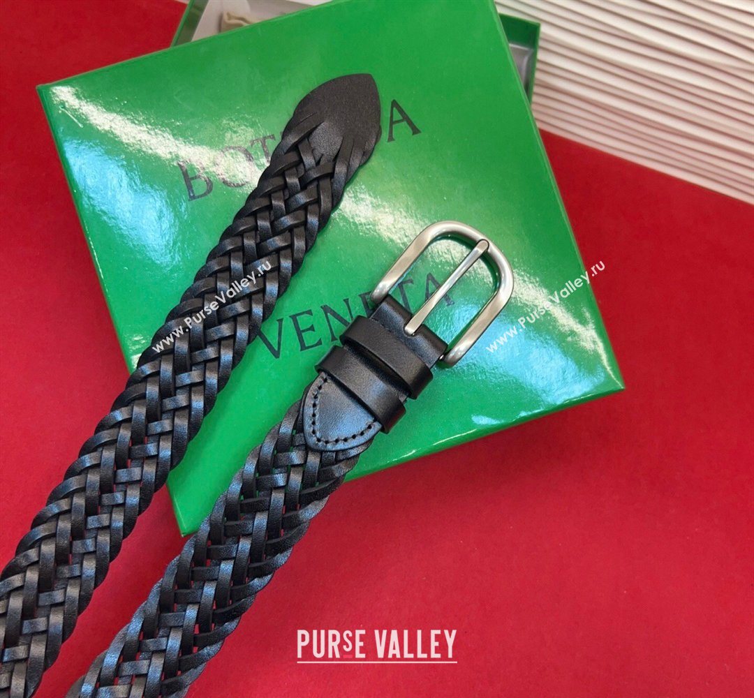Bottega Veneta Woven Leather Belt 3cm with Pin Buckle Black 2026 BV031601 (99-260316069)