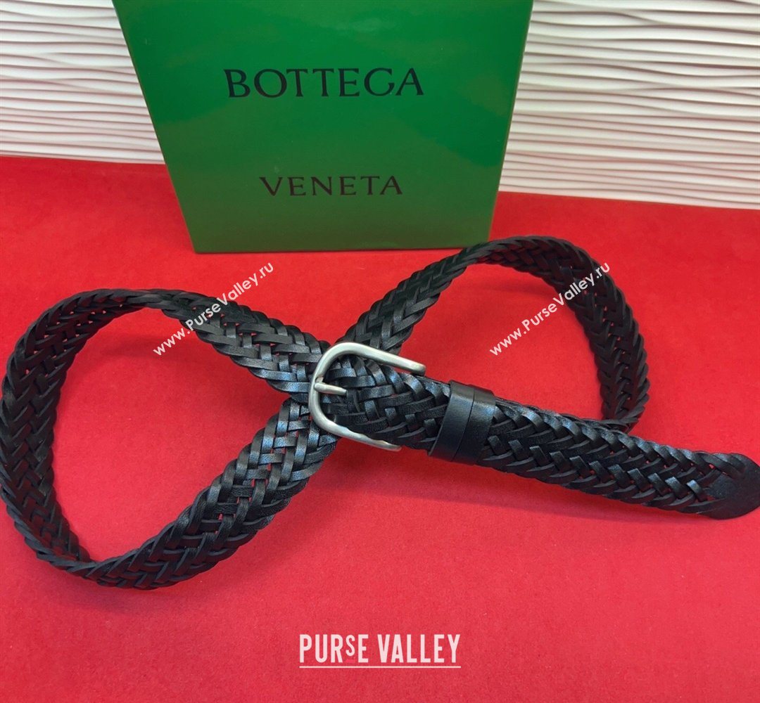 Bottega Veneta Woven Leather Belt 3cm with Pin Buckle Black 2026 BV031601 (99-260316069)