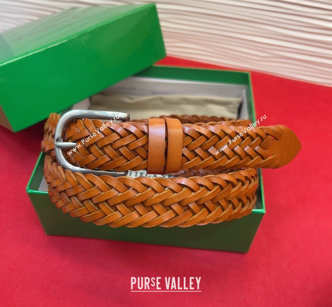 Bottega Veneta Woven Leather Belt 3cm with Pin Buckle Brown2 2026 BV031601 (99-260316070)