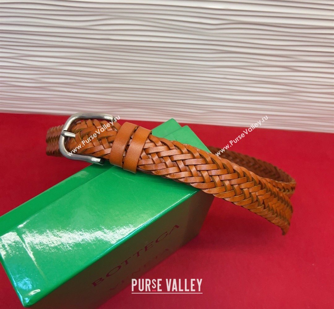 Bottega Veneta Woven Leather Belt 3cm with Pin Buckle Brown2 2026 BV031601 (99-260316070)