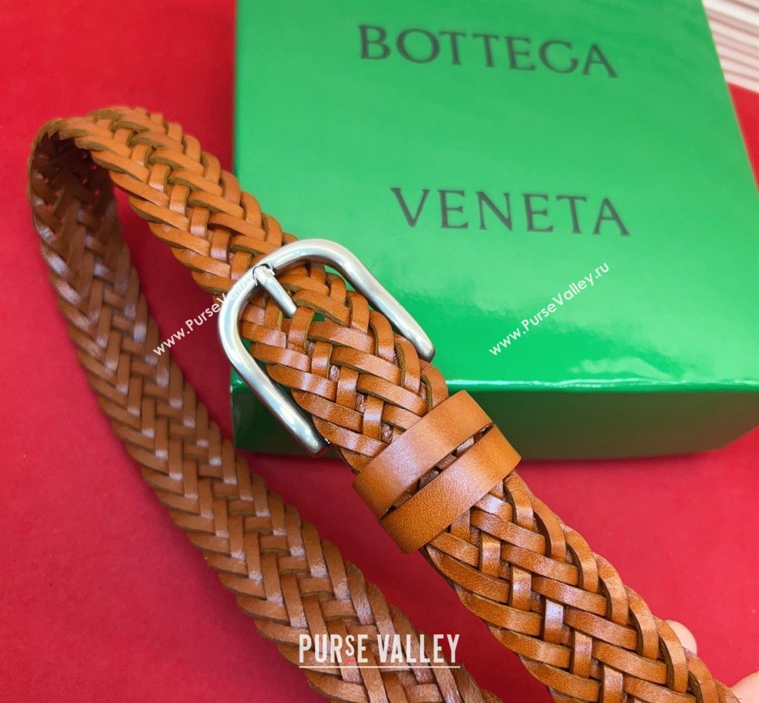 Bottega Veneta Woven Leather Belt 3cm with Pin Buckle Brown2 2026 BV031601 (99-260316070)