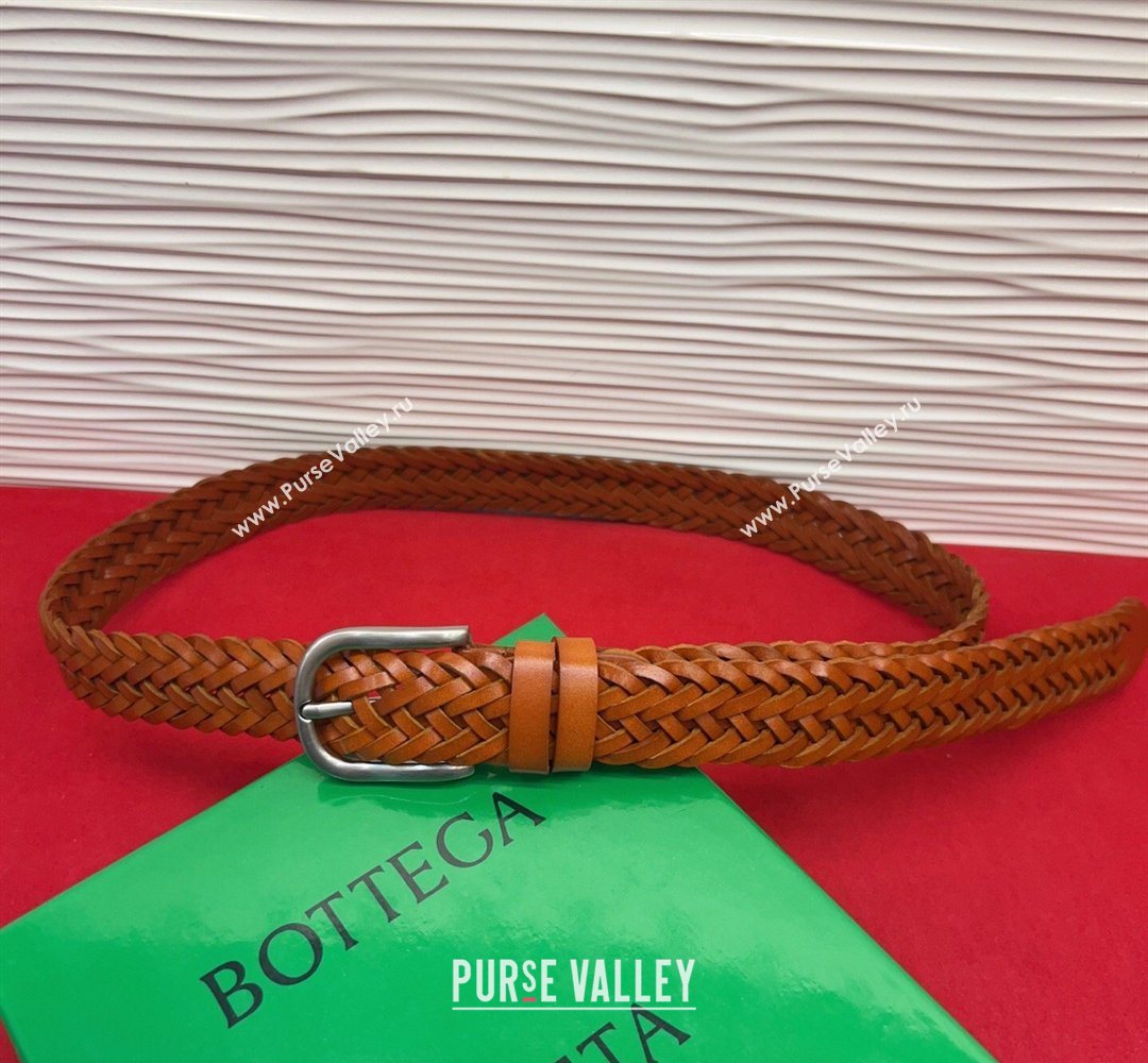 Bottega Veneta Woven Leather Belt 3cm with Pin Buckle Brown2 2026 BV031601 (99-260316070)