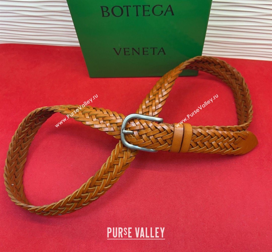 Bottega Veneta Woven Leather Belt 3cm with Pin Buckle Brown2 2026 BV031601 (99-260316070)