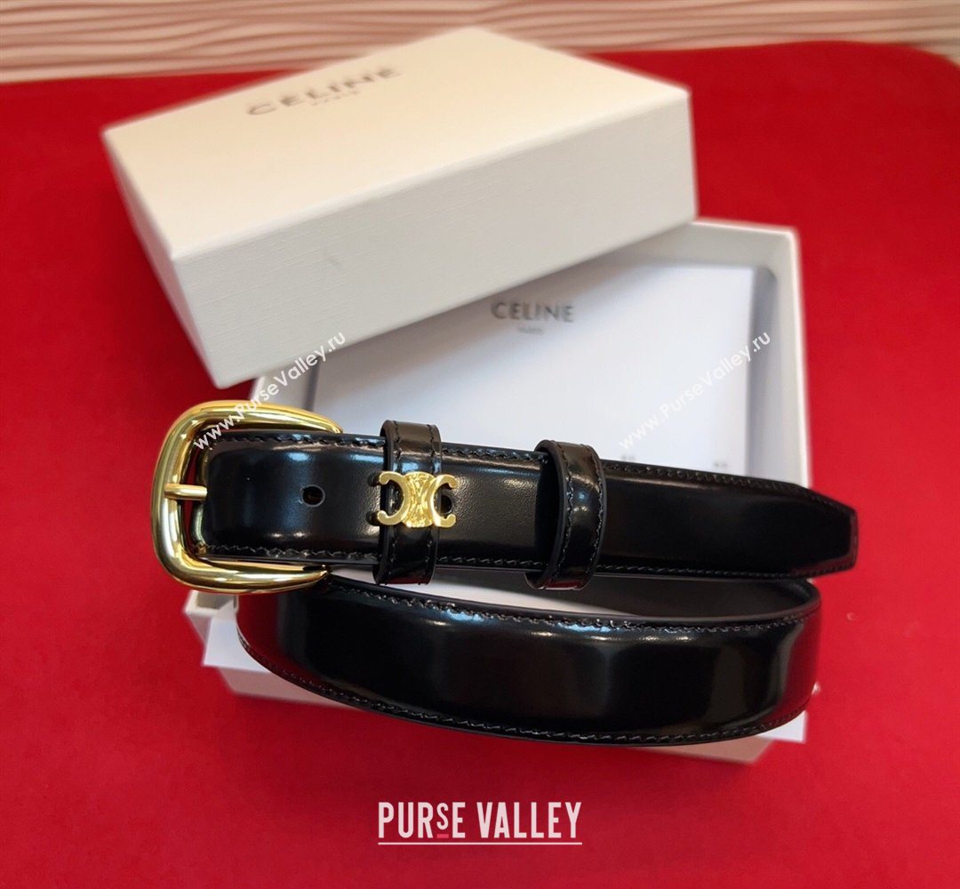 Celine Elegant Charm Triomphe Belt 2.5cm with Gold-Tone Pin Buckle in Shiny Leather Black 2026 (99-260316052)