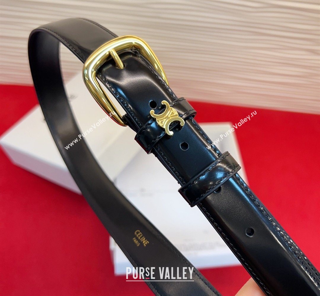 Celine Elegant Charm Triomphe Belt 2.5cm with Gold-Tone Pin Buckle in Shiny Leather Black 2026 (99-260316052)