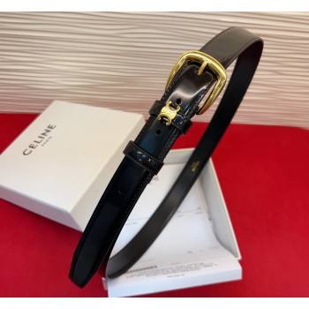 Celine Elegant Charm Triomphe Belt 2.5cm with Gold-Tone Pin Buckle in Shiny Leather Black 2026 (99-260316052)