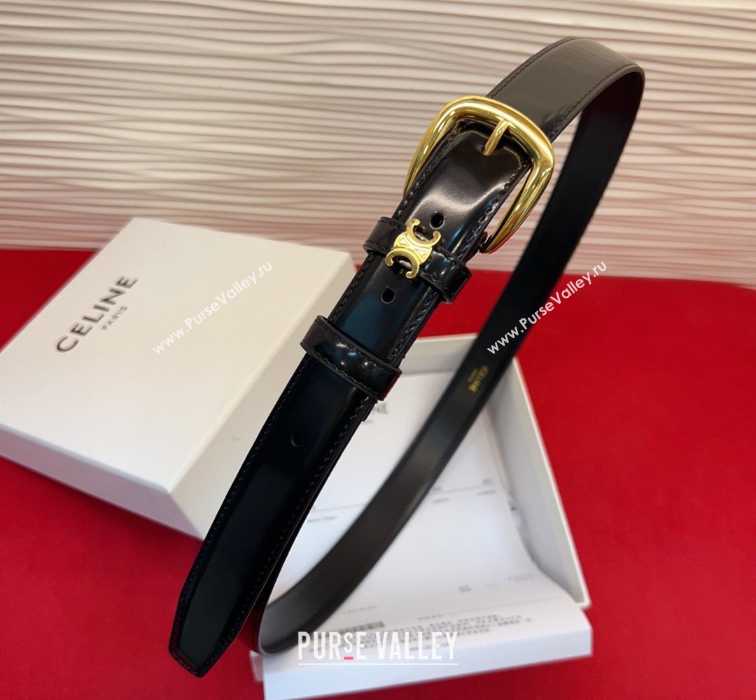 Celine Elegant Charm Triomphe Belt 2.5cm with Gold-Tone Pin Buckle in Shiny Leather Black 2026 (99-260316052)