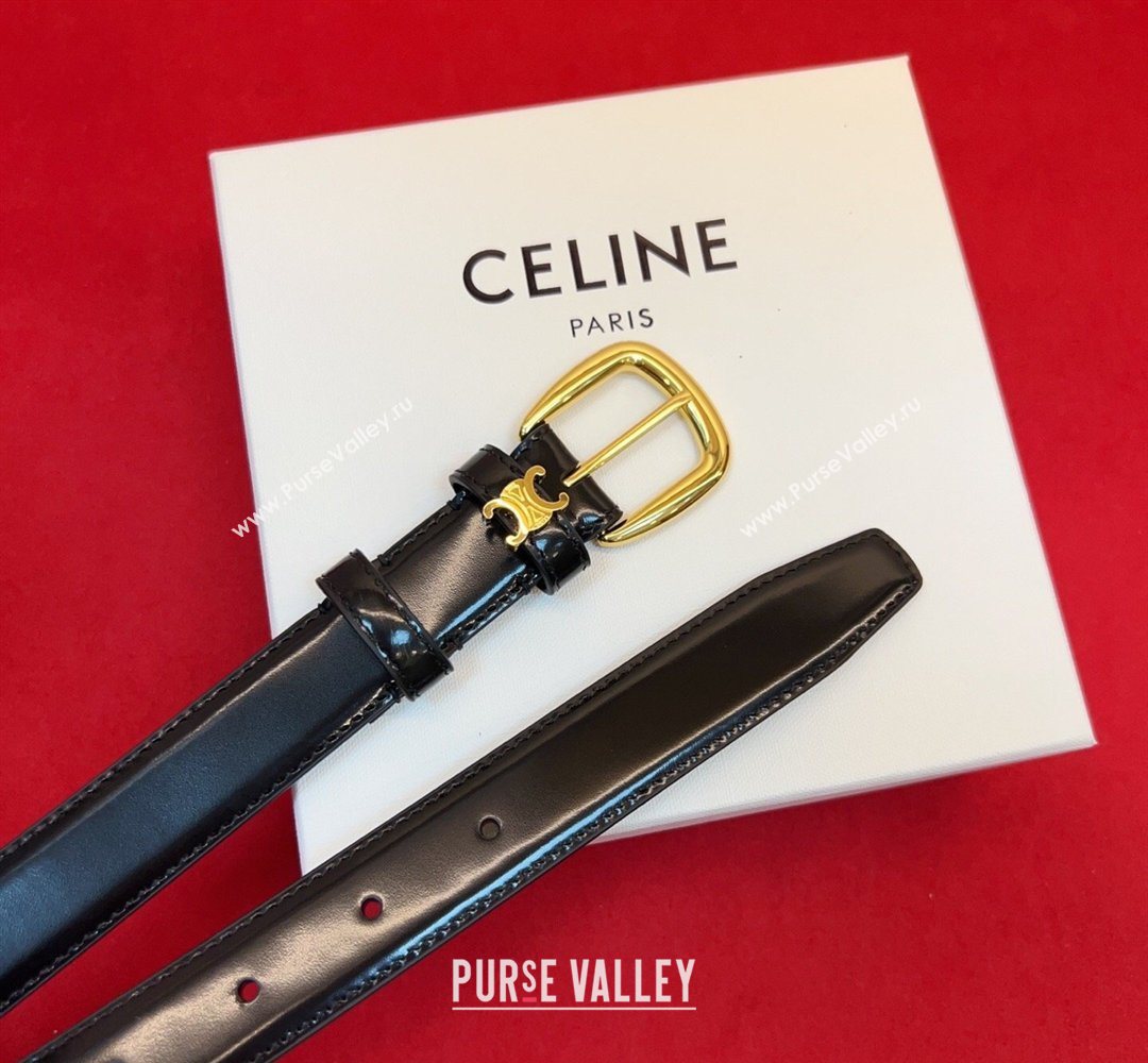 Celine Elegant Charm Triomphe Belt 2.5cm with Gold-Tone Pin Buckle in Shiny Leather Black 2026 (99-260316052)
