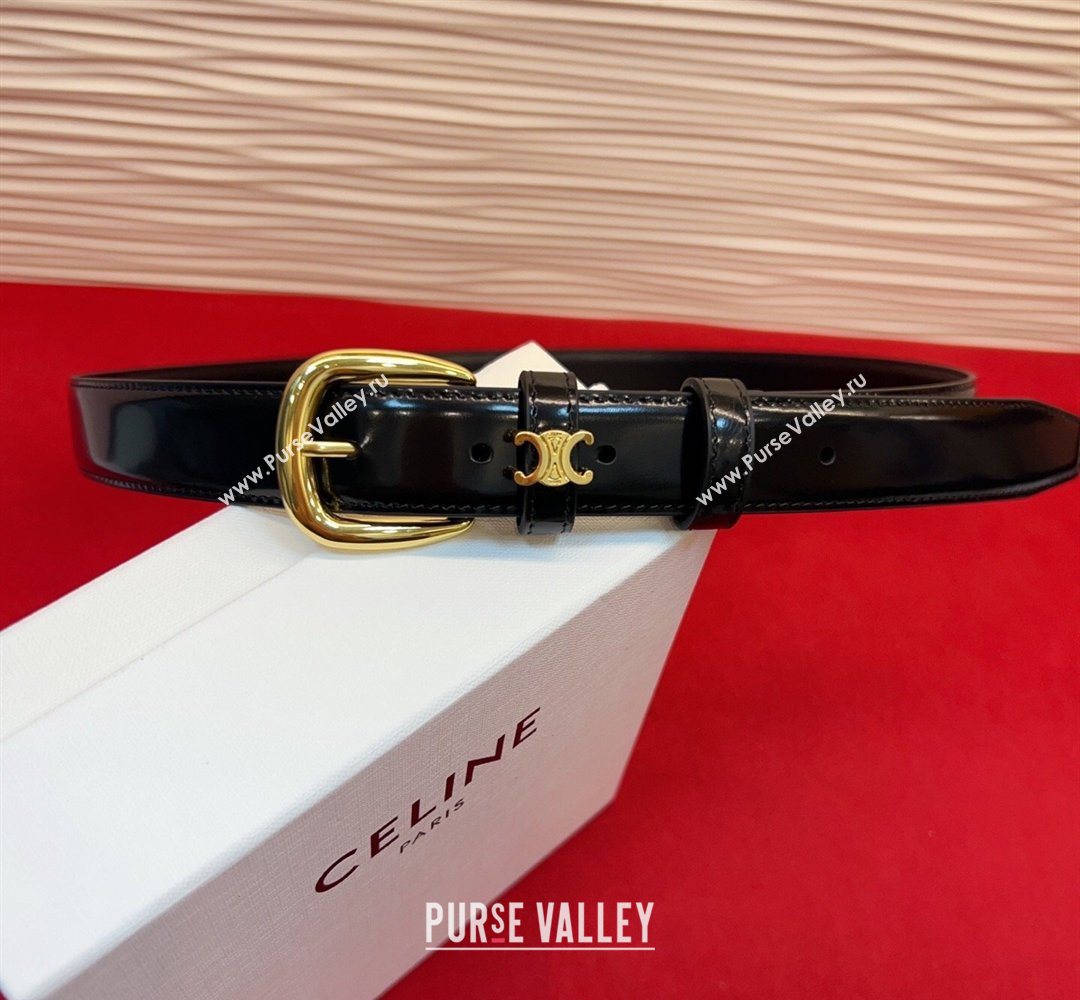 Celine Elegant Charm Triomphe Belt 2.5cm with Gold-Tone Pin Buckle in Shiny Leather Black 2026 (99-260316052)