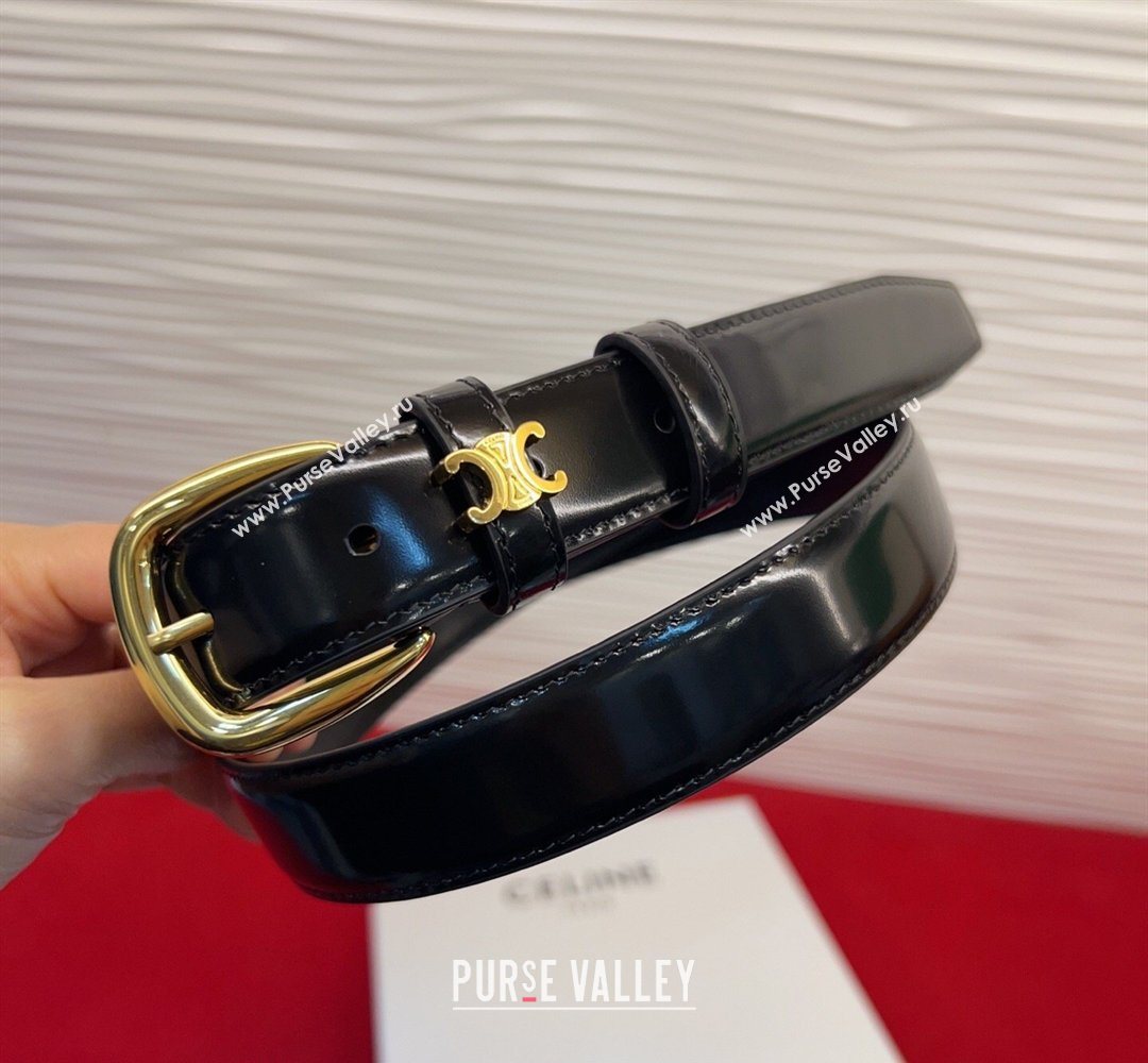 Celine Elegant Charm Triomphe Belt 2.5cm with Gold-Tone Pin Buckle in Shiny Leather Black 2026 (99-260316052)