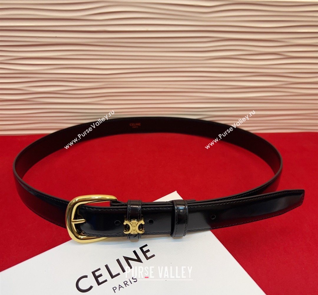 Celine Elegant Charm Triomphe Belt 2.5cm with Gold-Tone Pin Buckle in Shiny Leather Black 2026 (99-260316052)