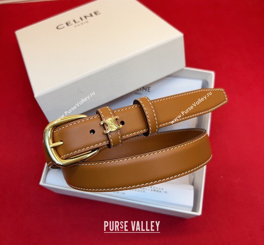 Celine Elegant Charm Triomphe Belt 2.5cm with Gold-Tone Pin Buckle in Calfskin Leather Tan Brown 2026 (99-260316054)
